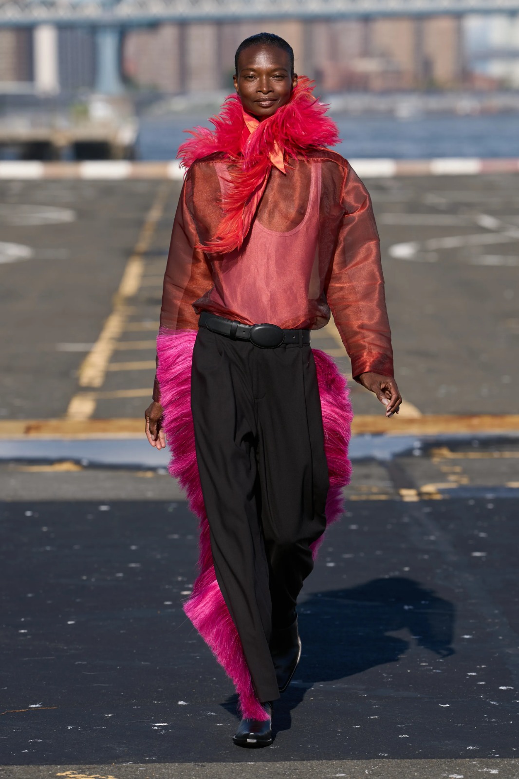 Runway imagery with hair-like texture and visual discomfort